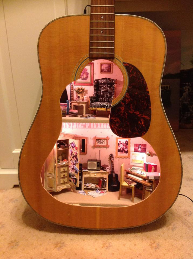 Mini Guitare Bois Pour Maison De Poupée – Ornement Musical Échelle 1/6 Ou 1/12, Accessoire Décoratif Pour Diorama Et Modélisme